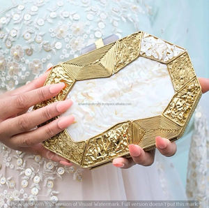 Caja de embrague de perlas madre de calidad superior hecha a mano patrón de piedra de latón bolso de noche de lujo para mujeres para bodas fiestas - Product Image 6