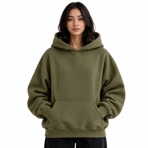 Sweat à capuche oversize vert olive en molleton bouclette avec imprimé dos style universitaire, pull personnalisé pour streetwear, fabricant OEM - Product Image 6