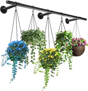 Pot de fleurs suspendu en métal jaune, finition poudrée, style rustique, pour plantes d'intérieur et d'extérieur - Product Image 4