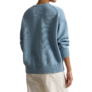 Pull en coton surdimensionné personnalisé pour femme, motif ours, tricot intarsia épais, col rond brodé, logo frontal, OEM - Product Image 2