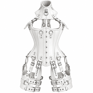 Conjunto de 3 piezas de cuero blanco: corsé de entrenamiento de cintura, corsé para el cuello y arnés para el muslo - Product Image 2