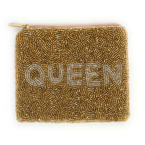 Sac à main tendance en perles dorées Queen, porte-monnaie à fermeture éclair, fait à la main, accessoire de soirée, cadeau parfait pour les femmes et les filles, compact - Product Image 1