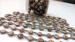 Connecteur de chaîne en laiton naturel avec pierre de lune mystique multicouche, forme pièce de monnaie, briolette 9mm-11mm, pour la fabrication de bijoux, vendu à l'unité - Product Image 3