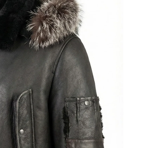 Luxury Genuine Leather Shearling Biker <b>Jacket</b> for Men Soft Fur <b>Lined</b> Winter Coat Premium Aviator Stylish Warm Outerwear - Product Image 2
