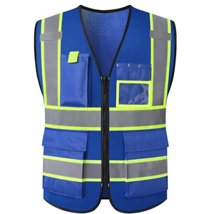 Gilet de sécurité bleu fluorescent personnalisé, robuste, avec fermeture éclair, poches multifonctionnelles, vêtements de sécurité pour la logistique - Product Image 1