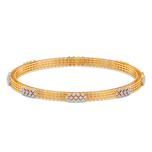 กำไลทองคำลายฉลุสามแถวประดับเพชรแล็บโกรว์รูปดอกไม้ - Product Image 1