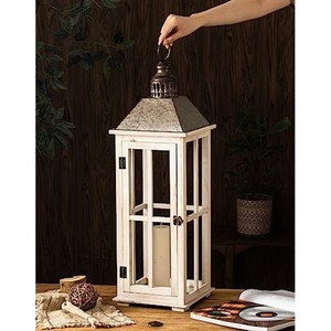 โคมไฟฟาร์มเฮาส์ไม้สนสีขาวขัดเงา |   ของตกแต่งบ้านสไตล์ชนบทขายส่ง - Product Image 3