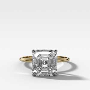 3 Carat 1.25mm Asscher Cut Lab Grown Diamond Solitaire <b>Ring</b> 14K Solid <b>Gold</b> <b>Dainty</b> Ultra Thin Band Engagement <b>Ring</b> For Women's - Product Image 1