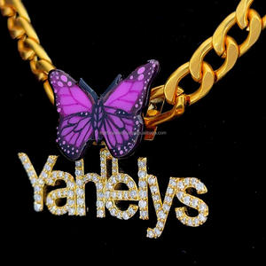 Prix de gros personnalisé plusieurs couleurs papillon caution en argent 925 plaqué or 14 carats dernier pendentif collier pour femmes bijoux - Product Image 6