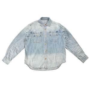 Camisa vaquera de manga larga para mujer, cuello vuelto, color liso, top informal con bolsillos, ropa de primavera - Product Image 1