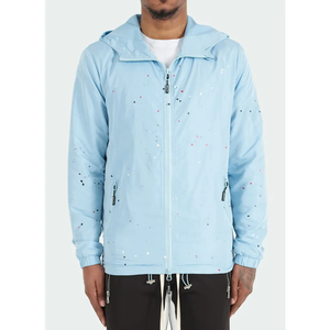 Chaqueta cortavientos con capucha azul claro, diseño de puntos, resistente al agua, informal, para otoño, ropa de hombre, chaqueta acolchada con capucha para hombre - Product Image 6