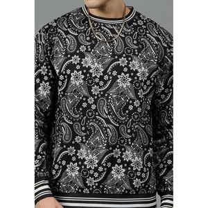 Sweat-shirt à col rond en molleton de coton noir à motif cachemire pour femme, manches longues, logo personnalisé, respirant, séchage rapide - Product Image 5