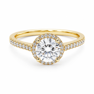 Anillo de Compromiso de Lujo al por Mayor con Halo de Diamantes Cultivados en Laboratorio en Oro Amarillo, Anillo Nupcial con Diamantes Redondos Pavé, Chapado en Rodio para Mujer - Product Image 4