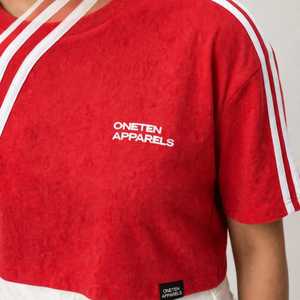 Oneten Apparels Women Red Short Sleeve T Shirt Crew Neck Sporty <b>Top</b> With <b>White</b> Side Stripes - Product Image 6