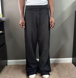 กางเกงจ็อกเกอร์เอวสูงทรงสตรีทแวร์ดีไซน์พิเศษ ผ้าหนานุ่ม แต่งดีเทลขาดๆ ทรงตรงขากว้าง ปลายขาดิบ ทรงหลวม ขาบาน ผ้าฝ้าย 100% - Product Image 1