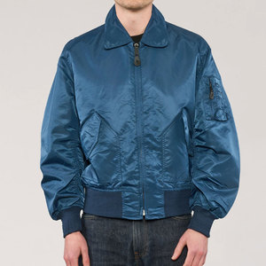 Blouson bomber bleu pour homme, couleur unie, fermeture éclair, style décontracté, extérieur en polyester, coupe classique, pour l'automne - Product Image 1