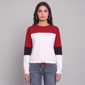 Women's Colorblock Pullover Sweatshirt <b>Long</b> <b>Sleeve</b> Round Neck Casual Loose Fit Drawstring Hem Red Black <b>White</b> <b>Top</b> Streetwear New - Product Image 6