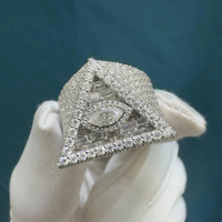 Bague Iced Pyramid Cluster en Argent Sterling 925 Plaqué Or, Sertie à Griffes, Style Hip Hop, Unisexe, pour Cadeaux d'Anniversaire et de Mariage