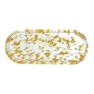 Luxury <b>Clear</b> <b>Resin</b> Trinket Tray with Floating Gold Foil Flakes Oval Jewelry Organizer Plate Minimalist Vanity Display Dish - Product Image 1