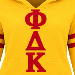 PDK Women Fleece Hoodie Yellow Gold Red Open Book <b>Candle</b> 1923 Varsity Stripes Hooded Pullover Sweatshirt Ribbed Cuffs Hem Top - Product Image 5
