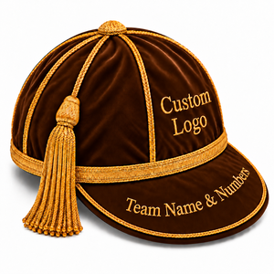Gorra Ceremonial Formal de Terciopelo Bordada en 3D Personalizada, Estilo Inglés, Borde Dorado Marrón, Nombre y Números del Equipo, 56-58CM, Unisex para Adultos - Product Image 2