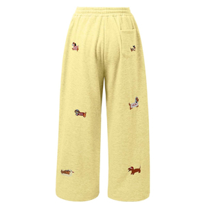 Cosh Sports Embroidered Dog Print Joggers Casual Yellow Loose-Fit Wide-Leg Baggy <b>Jeans</b> with Drawstring Waist - Product Image 5