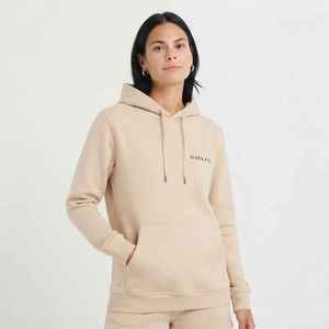 Sweat à capuche beige pour femme, 100% coton molletonné, coupe décontractée, avec logo personnalisé sur le devant et poches - Product Image 1