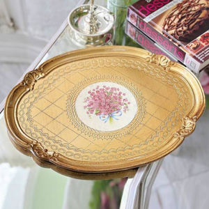 Plateau de service décoratif pour hôtel, plaqué or, design moderne, plateaux en métal pour aliments, plateau de service de qualité supérieure pour le thé et le café, pour la maison et la cuisine - Product Image 1