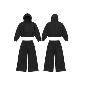 Mens Cotton Fleece Winter Solid Stacked Pullover Hoodie Acid Wash Flare Jogger Sweatpants Plus Size Screen Print Streetwear NEWX - Product Image 2