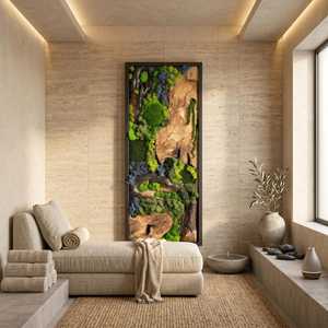 Tapiz de madera esmeralda, arte de pared, panel de naturaleza con contorno de musgo y bosque invernal, escultura de pared con efecto mirasur de madera y musgo, Bosque - Product Image 5