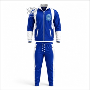 Ensemble de survêtement bleu et blanc personnalisé pour femme, veste à fermeture éclair à manches longues avec logo brodé, pantalon long, style décontracté et sportif - Product Image 1
