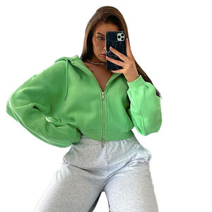Women's Winter Hooded <b>Zip</b>-<b>Up</b> Top with Front Logo Printed 100% Cotton Breathable & Anti-Pilling Regular Length - Product Image 5