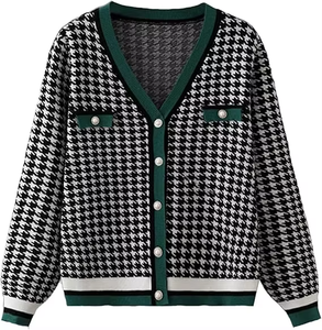 เสื้อคลุมคาร์ดิแกนยาวลายตารางเพชร สไตล์เกาหลี สำหรับผู้หญิง ฤดูใบไม้ร่วง ฤดูหนาว ดีไซน์หรูหรา ทรงหลวม ใส่สบาย ช่วยพรางหุ่น  แบบถักนิตติ้ง - Product Image 2