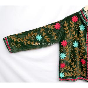 <b>Black</b> Velvet Woven Cotton <b>Women's</b> Jacket Blue Embroidery Mandarin Collar Full Sleeve Autumn Elegant Breathable Eco-Friendly - Product Image 5
