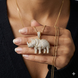 Pendentifs et breloques unisexes en argent 925 plaqué or, style Hip Hop, personnalisés, tendance, motif animaux, rhinocéros glacé, avec diamants de laboratoire, pour fêtes - Product Image 3