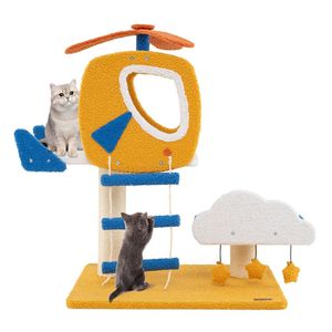 Albero per Gatti da Interno con Postazione Superiore a Forma di Elicottero, Cuccia e Tiragraffi a Tema Aviazione per Gatti di Piccola Taglia - Product Image 1