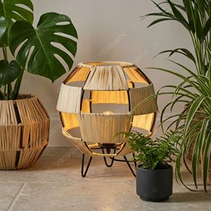 Lanterne suspendue en verre style Japandi avec feuilles de palmier, support de bougie sur trépied, pour jardin et décoration intérieure - Product Image 5