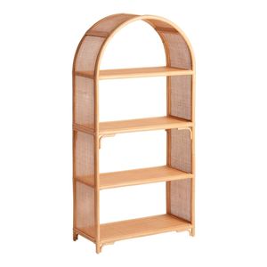 Handmade Natural Rattan Shelving Arched Top <b>Storage</b> Rack <b>Wicker</b> Tall Bookcase Mesh Back Display <b>Unit</b> - Product Image 1