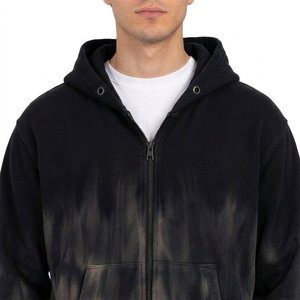 Sweat à capuche zippé oversize pour homme, délavé à l'acide, avec logo brodé sur le devant, en molleton 100% coton écologique, hiver, avec poche - Product Image 6