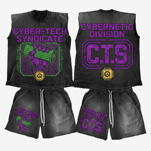 Custom 2026 OEM Summer Streetwear Jogger 100% Cotton Tracksuit for Men Manufacturer <b>Screen</b> Print Tank top Shirt and Shorts Set - Product Image 1