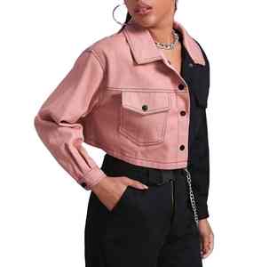 Parfait pour les sorties estivales ou pour les superpositions hivernales, nouveaux hauts en jean personnalisables pour femmes, rose et noir, vente en gros. - Product Image 2