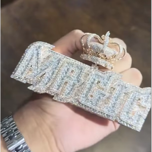 CONCEPTION Colgante Hip Hop de Moissanita Baguette con Letra Personalizada, Colgante de Plata 925 con Moissanita Iced Out - Product Image 1