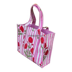 Magnifique sac fourre-tout en coton durable pour femme, matelassé à la main avec une épingle de couleur contrastante, idéal pour le shopping en été, automne et hiver, style indien. - Product Image 4