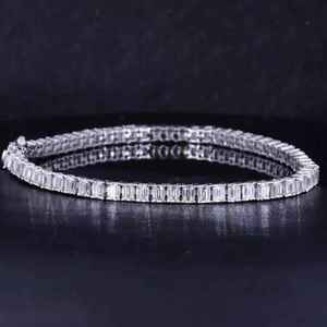 Moissanite Tennis <b>Bracelet</b> Baguette Cut Channel Setting Diamond Charm Solid <b>White</b> Gold Unique Daily Wear <b>Bracelet</b> - Product Image 5
