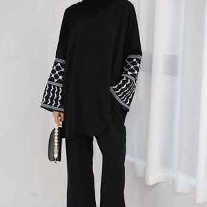 Abaya Musulmana Moderna de Lujo con Bordado de Hilo Dorado para Mujer, Estilo Dubái, Vestido Largo Informal Islámico para Uso Diario - Product Image 3