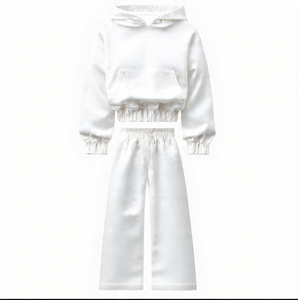 Conjunto de 2 piezas de chándal para mujer con logotipo personalizado, sudadera corta con estrella de pedrería y pantalones de chándal de pierna ancha, lavado ácido, peso pesado, estilo vintage - Product Image 5