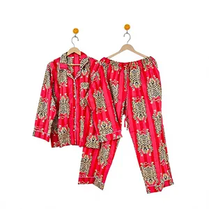Conjunto de Pijama de Algodón 100% con Estampado Floral para Mujer, Manga Larga, Cuello Camisero, Suave, Ropa de Dormir Larga, Ropa Casual - Product Image 2