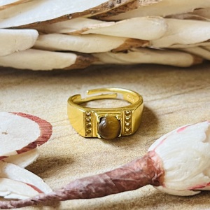High Demand <b>Tiger</b> <b>Eye</b> <b>Ring</b> Boho Brass <b>Rings</b> Womens 18k Gold Plated Geometric Tribal Band Signet Jewelry For Wholesale/OEM/ODM - Product Image 5