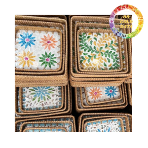 Plateau artisanal en rotin avec détails en mosaïque de nacre pour la décoration intérieure, les repas de villégiature et les événements spéciaux - Product Image 5