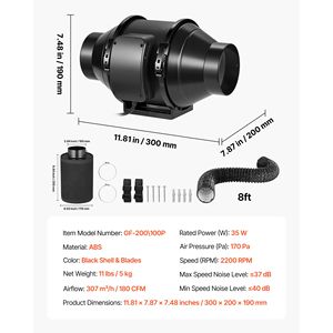 Ventilatore Inline da 180 CFM con Regolatore di Velocità e Filtro al Carbone per Ventilazione Efficiente - Product Image 4